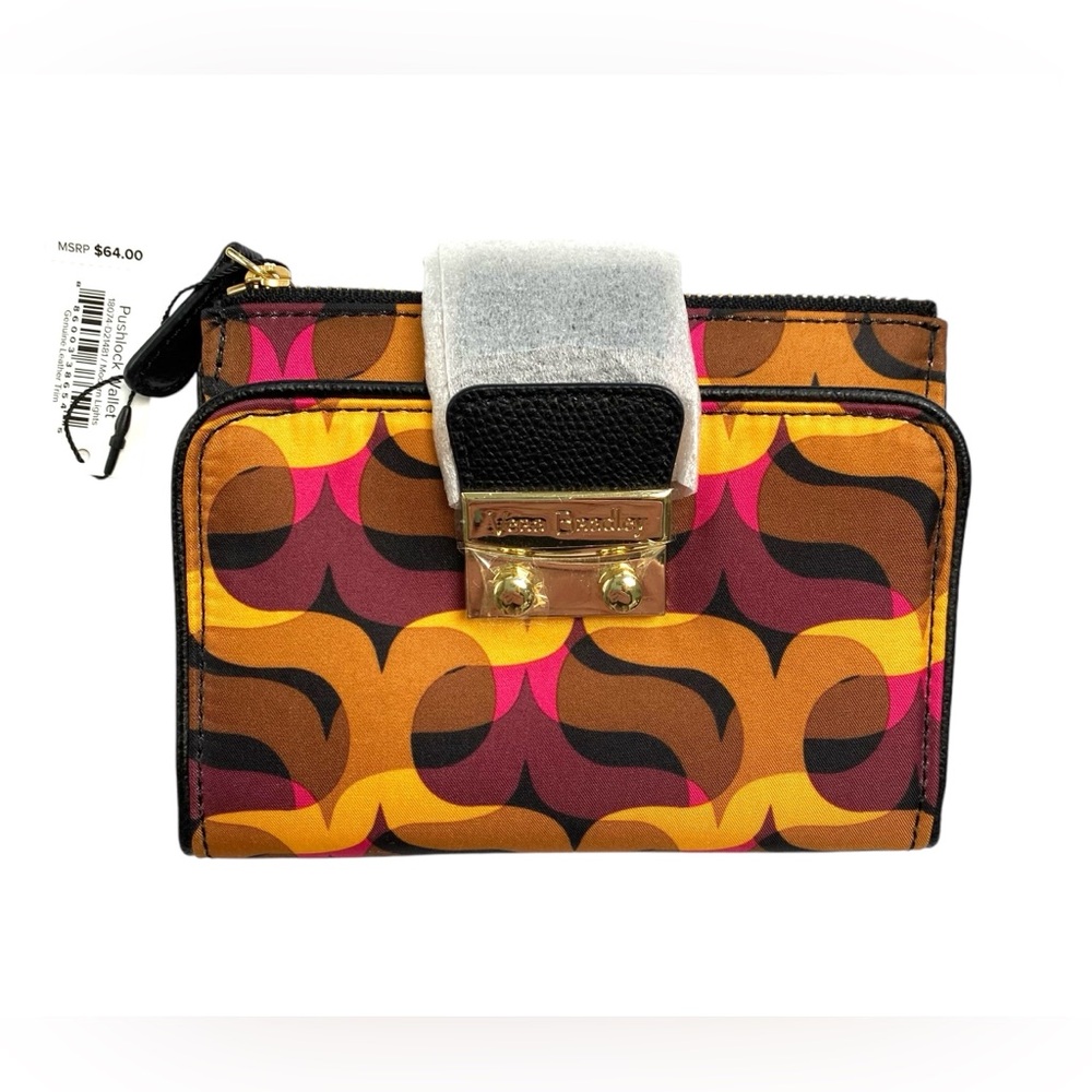 Vera Bradley Modern Lights Multicolor Pushlock Wallet Leather Trim NEW
